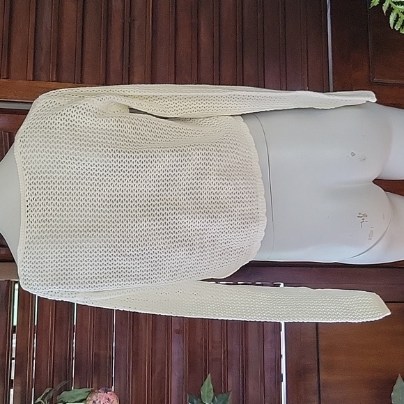 Laura Ashley Cream Knit Cardigan Tie Front Cottagecore Coquette Grandmacore Sz 4 - Picture 3 of 6